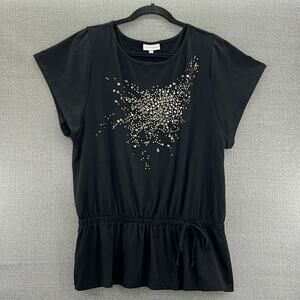 Fashion Bag Women's Black Loose Fit Elastic Waist Short Sleeve Tunic‎ Size L